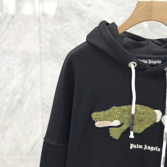 NWT Palm Angels Crocodile Embroidered Hoodie Black - Picture 4 of 9